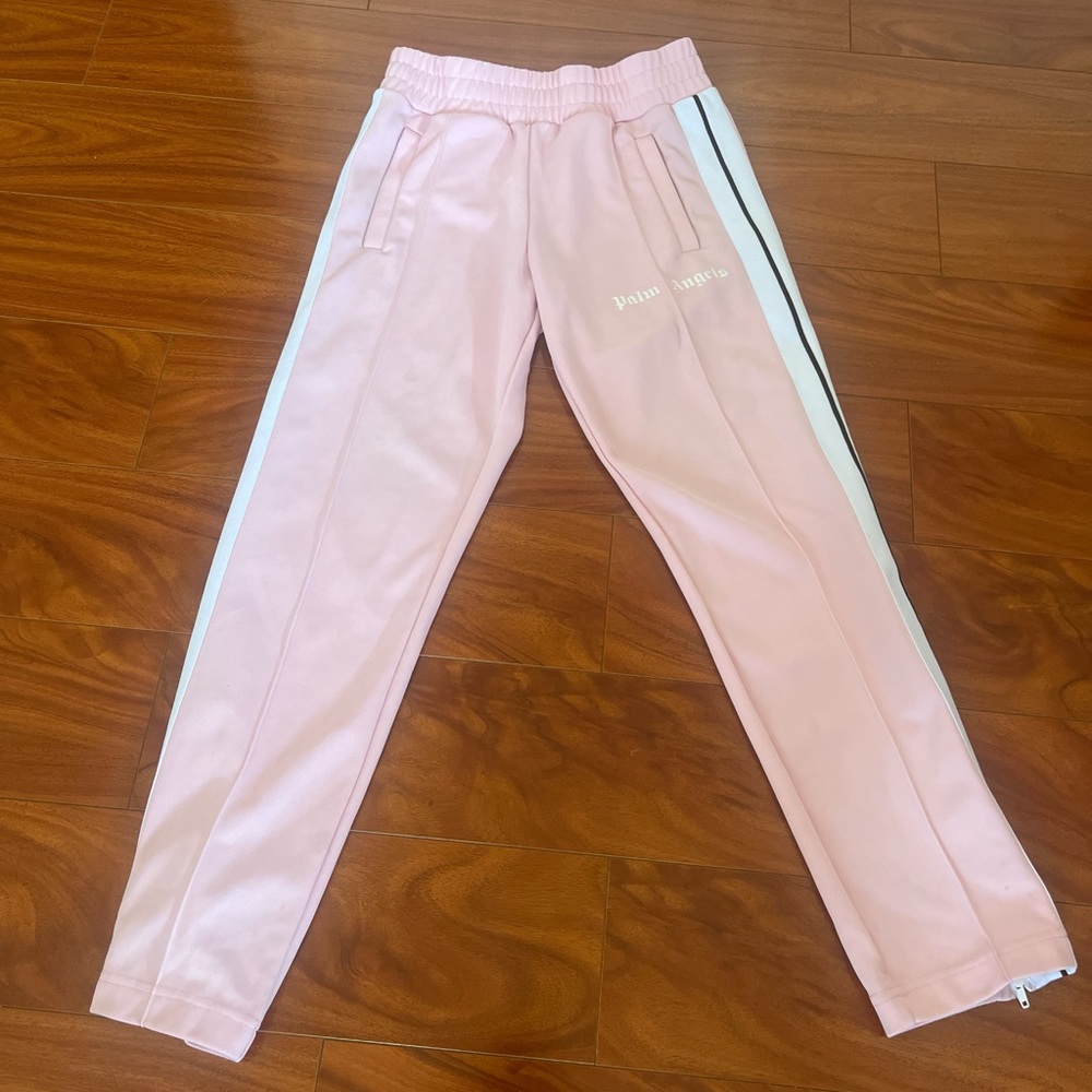Palm Angels Pink Sweatpants with Sporty Stripes